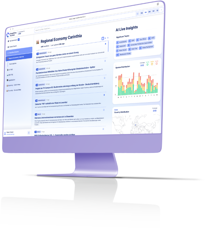 Customized HeadlineHunter Dashboard for KWF optimized for monitoring economy topics.